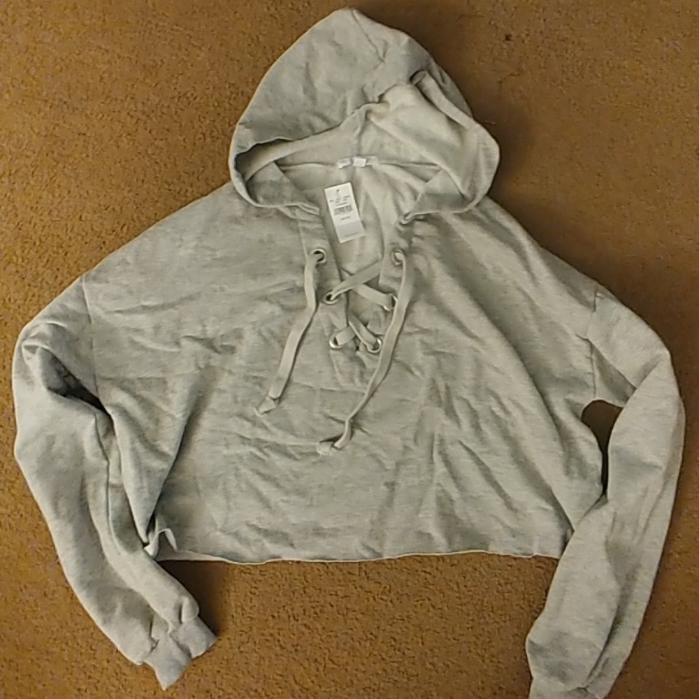 Don't Ask Why NY cropped lace up sweatshirt NWT